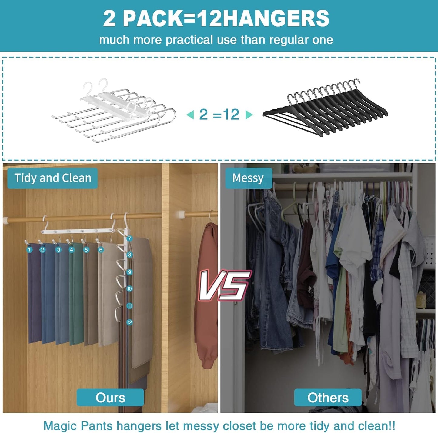 5 Layer Hanger, Space Saving Non-Slip Clothes Organizer for Closet